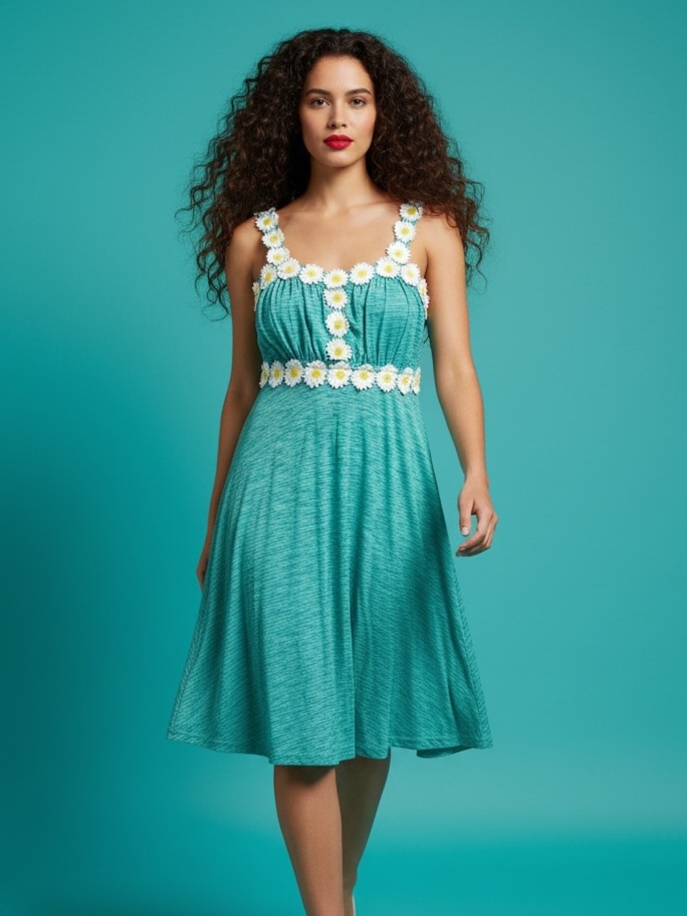 Dressfo Teal Green Crochet Daisy Accent Mini Dress Size XXL